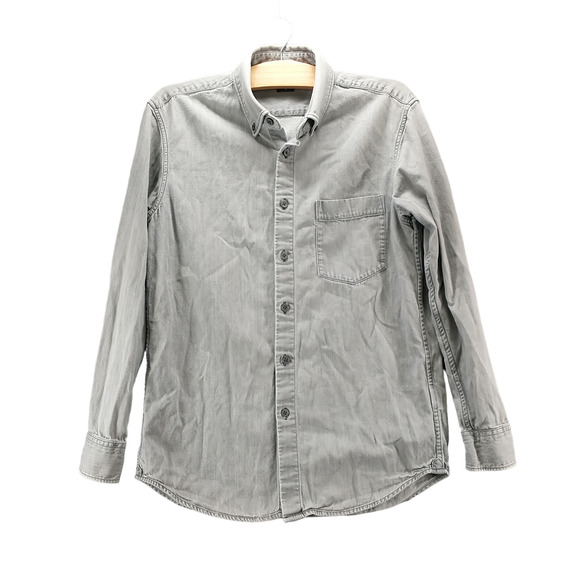 Uniqlo Womens Button-Down Shirt Gray Medium Long Sleeve Chest Pocket Cotton - Picture 1 of 12